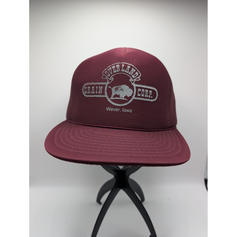 Vintage Speedway Overland Grain Corp Wever Iowa Trucker Hat Maroon Snapback Cap